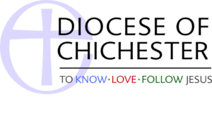 Logo for the Diocese of Chichester with a pale purple cross and the slogan "To know, love, follow Jesus".