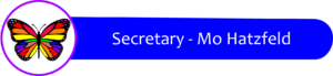 Header banner with a rainbow butterfly emblem on the left and the text 'Secretary - Mo Hatzfeld' on a blue rounded rectangle.